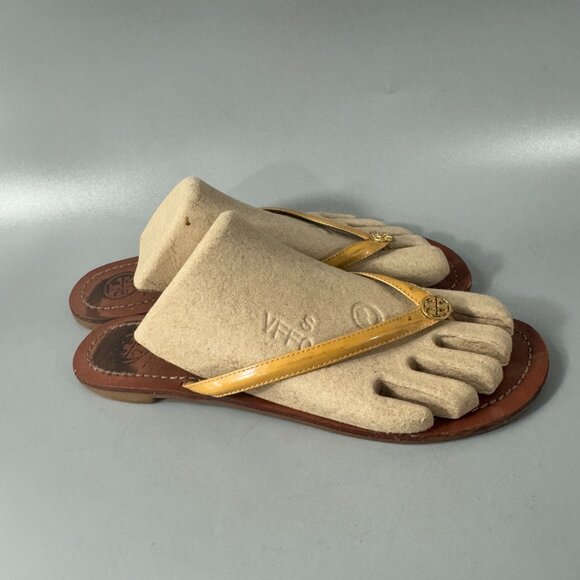 Tory Burch Terra Thong Sandals Beige Nude Tan Patent Leather, Size 8.5 - Picture 2 of 14